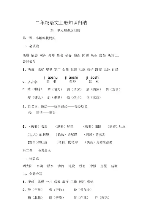 二年级上册语文知识点归纳(打印版)