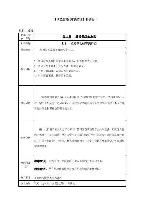 人教版高中地理选修3《第三章 旅游景观的欣赏 第一节 旅游景观的审美特性》_0