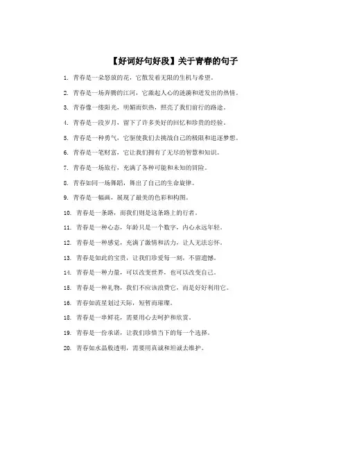 【好词好句好段】关于青春的句子
