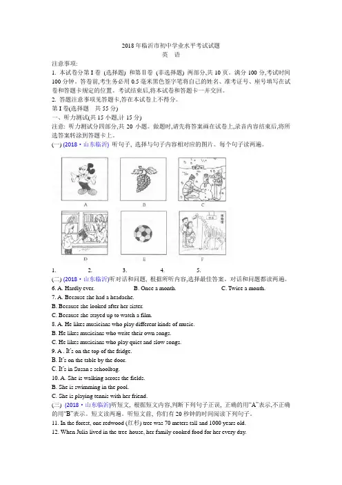 山东省临沂市2018年中考试题英语(解析版)