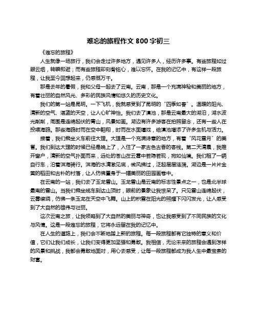 难忘的旅程作文800字初三