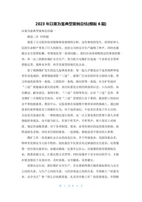 2023年以案为鉴典型案例总结(模板6篇)