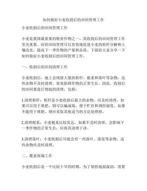 如何做好小麦收割后的田间管理工作