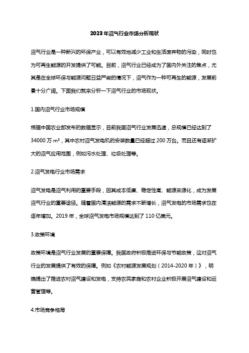 2023年沼气行业市场分析现状