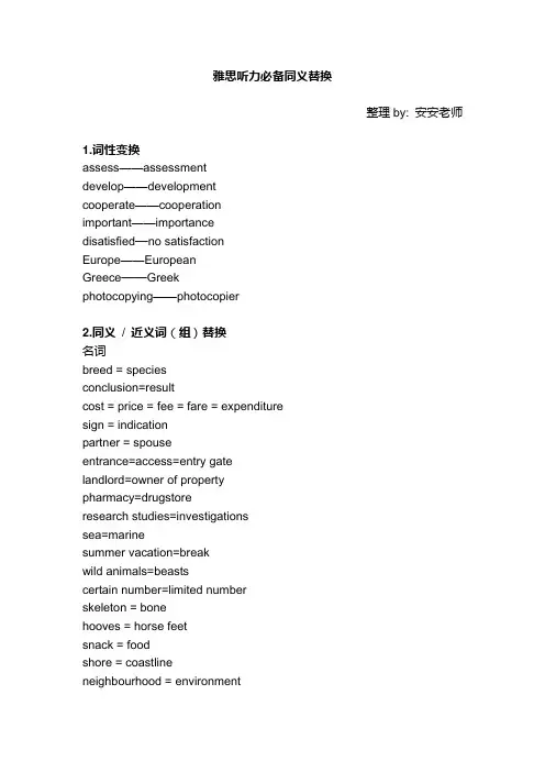 雅思听力同义替换精华