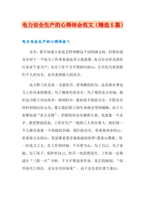 电力安全生产的心得体会范文(精选5篇)