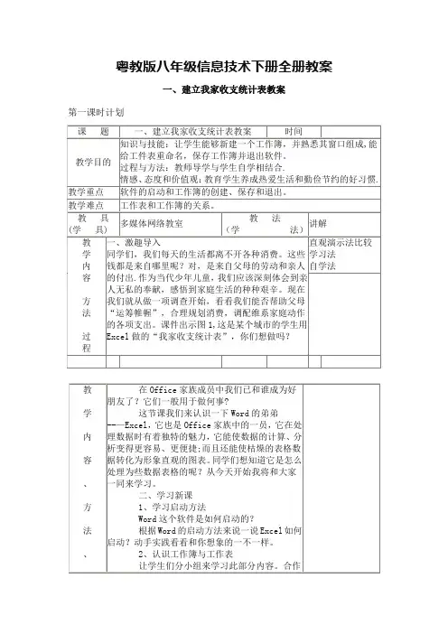 八年级信息技术下册全册教案(粤教版)