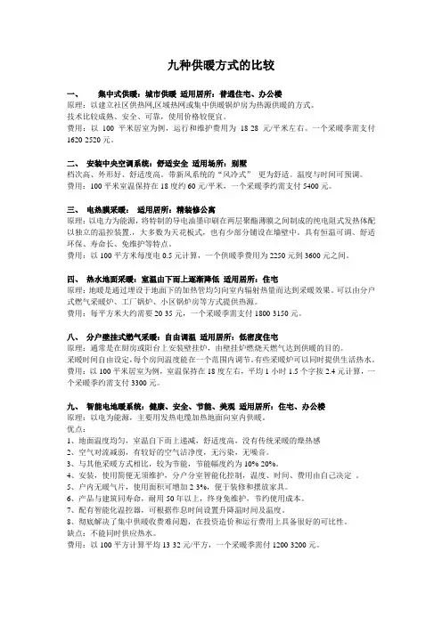 九种供暖方式的比较