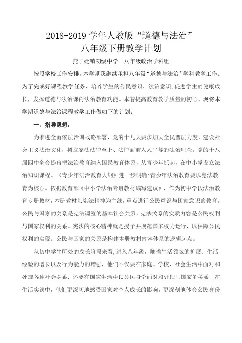 人教版道德与法治八年级下册教学计划 - 副本
