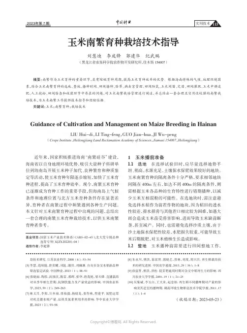 玉米南繁育种栽培技术指导