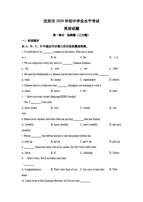 2020年辽宁省沈阳市中考英语试题(解析版)