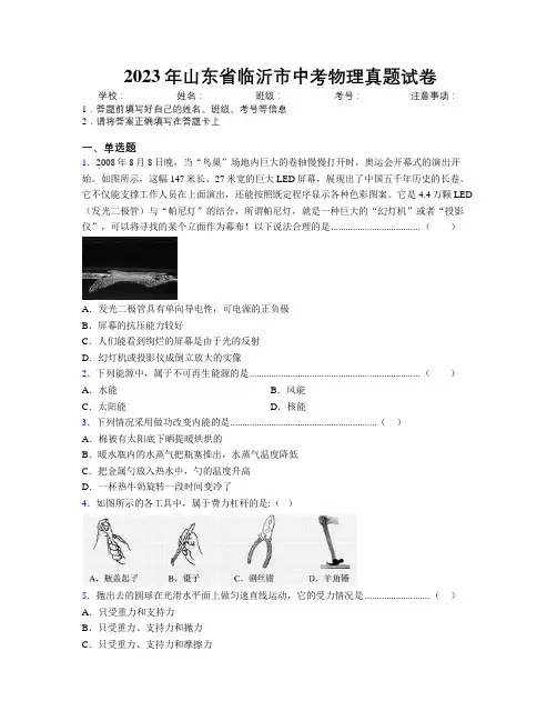 2023年山东省临沂市中考物理真题试卷及解析