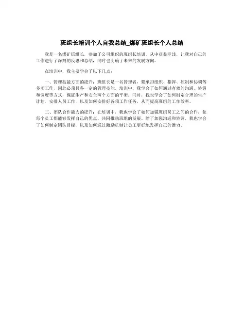 班组长培训个人自我总结_煤矿班组长个人总结