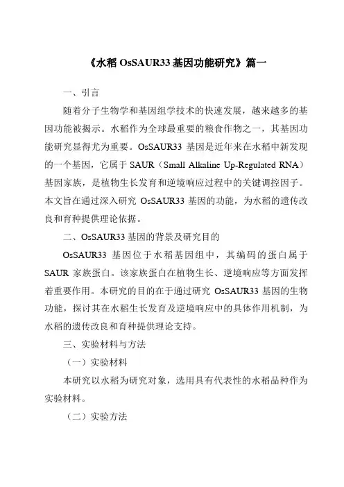 《水稻OsSAUR33基因功能研究》范文
