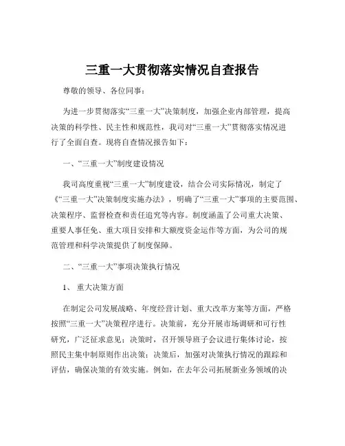 三重一大贯彻落实情况自查报告