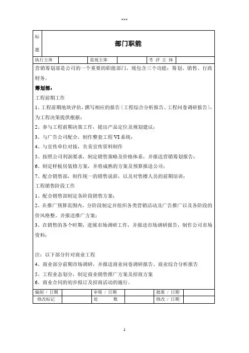房地产营销策划部岗位职责制度