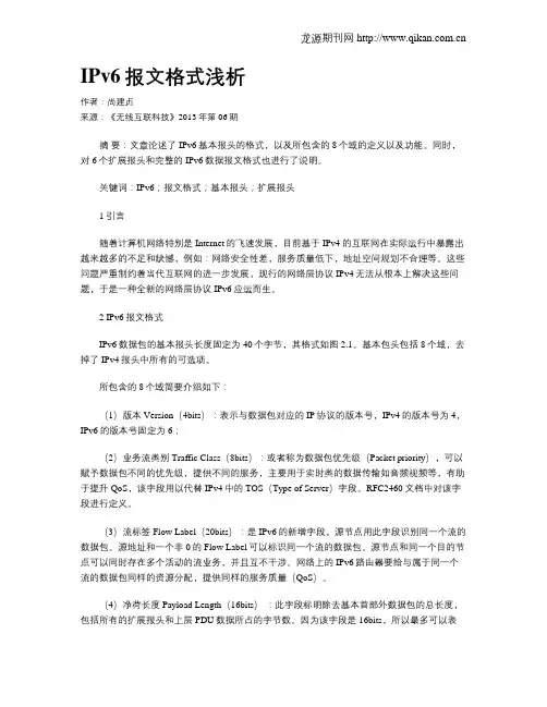 IPv6报文格式浅析