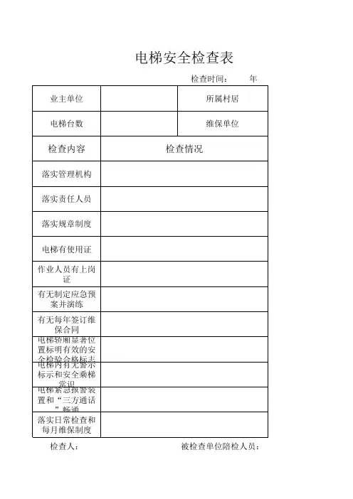 电梯安全检查表