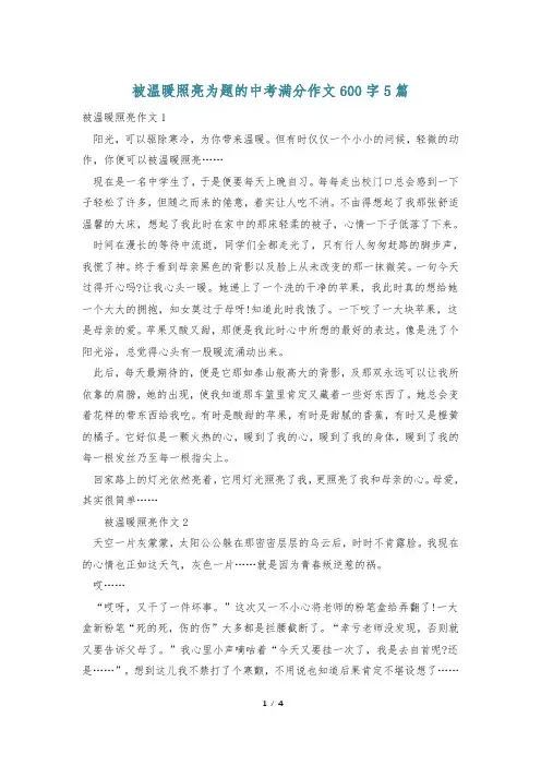 被温暖照亮为题的中考满分作文600字5篇