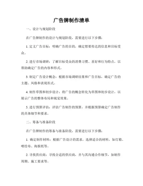 广告牌制作清单