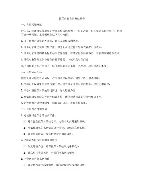 低保自查自纠整改报告