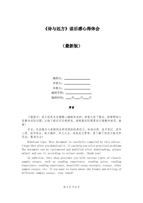 《诗与远方》读后感心得体会