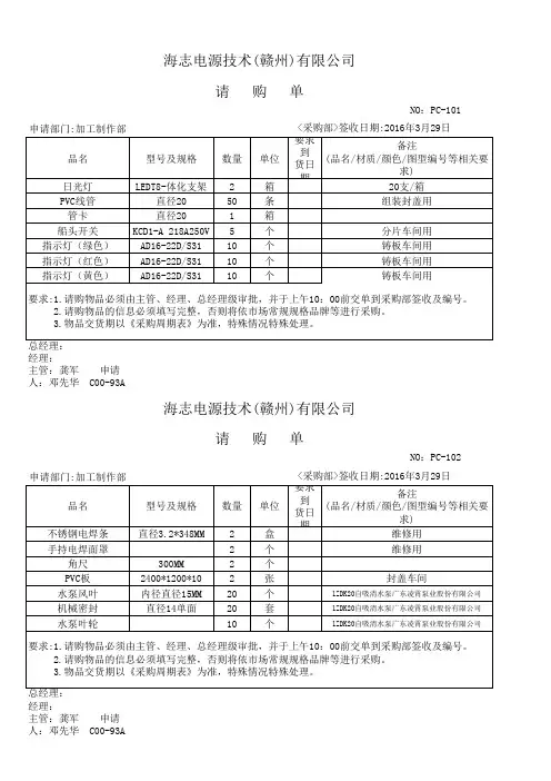 请购单(单据编号：PC-101-107)