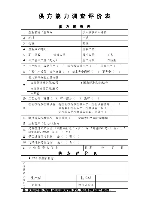 供方能力调查评价表