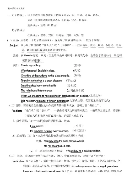 初中英语句子成分讲解简单明了附练习答案