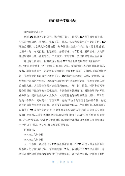 ERP综合实训小结