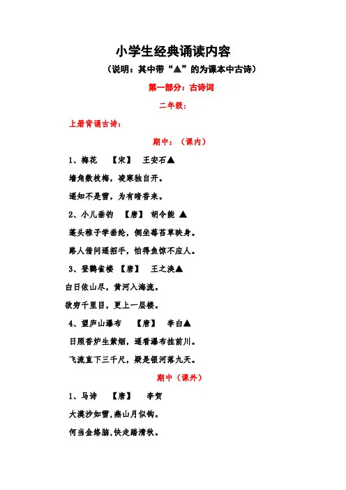 小学生经典古诗文背诵篇目二上,小学生国学经典背诵篇目