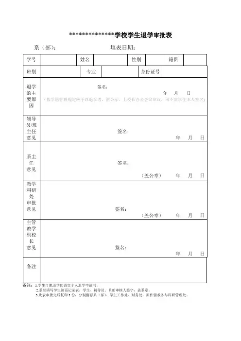 学校学生退学审批表