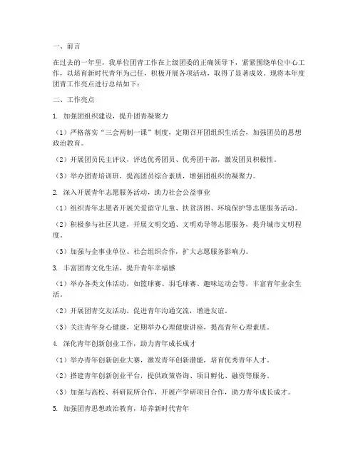 团青工作亮点工作总结报告