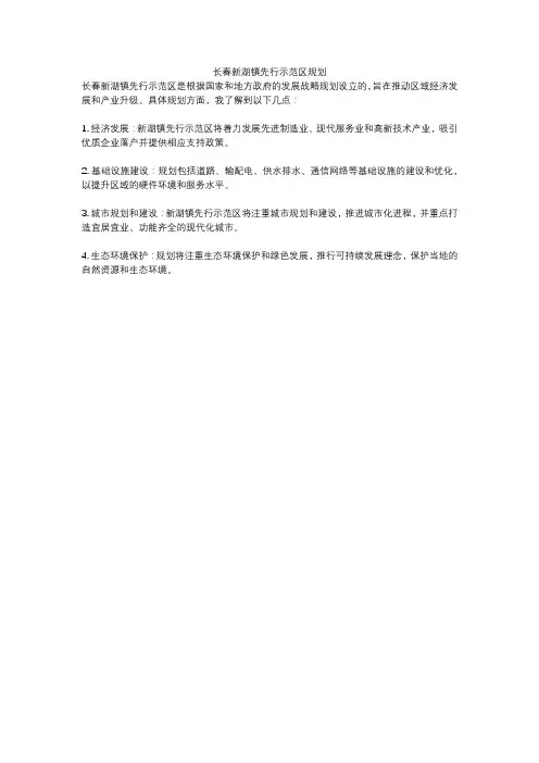 长春新湖镇先行示范区规划