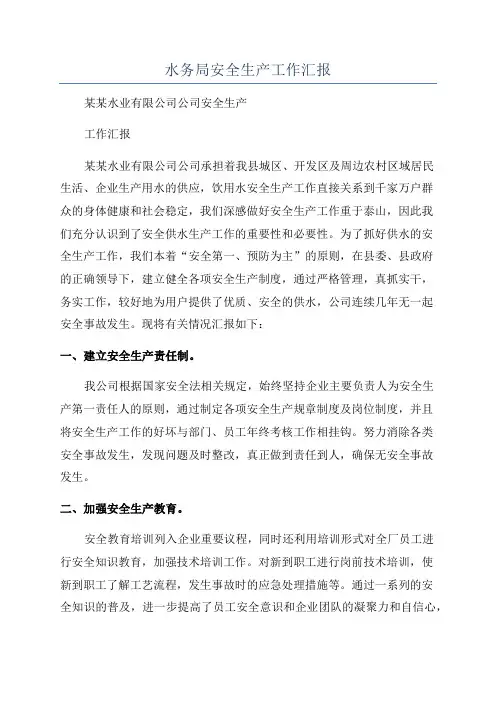 水务局安全生产工作汇报