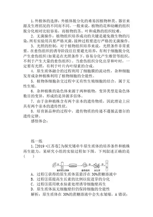 最新人教版选修3 2.1.1 植物细胞工程的基本技术 作业