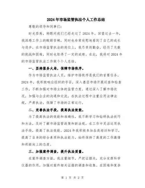 2024年市场监管执法个人工作总结