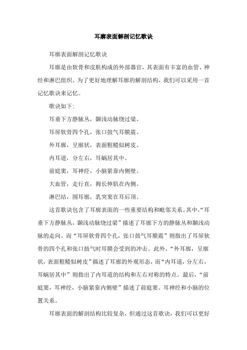 耳廓表面解剖记忆歌诀