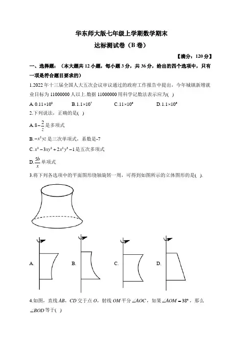 华东师大版七年级上学期数学期末达标测试卷(B卷)