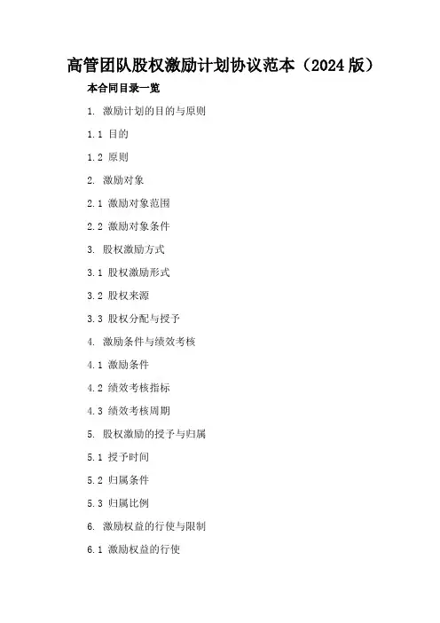 高管团队股权激励计划协议范本(2024版)
