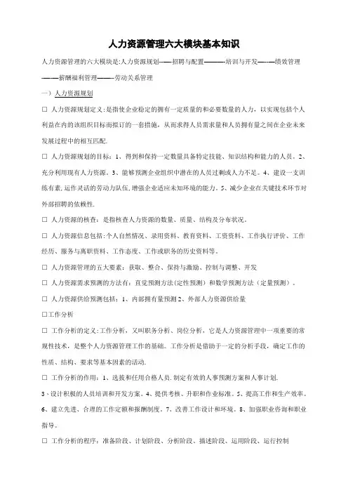 人力资源管理六大模块基本知识