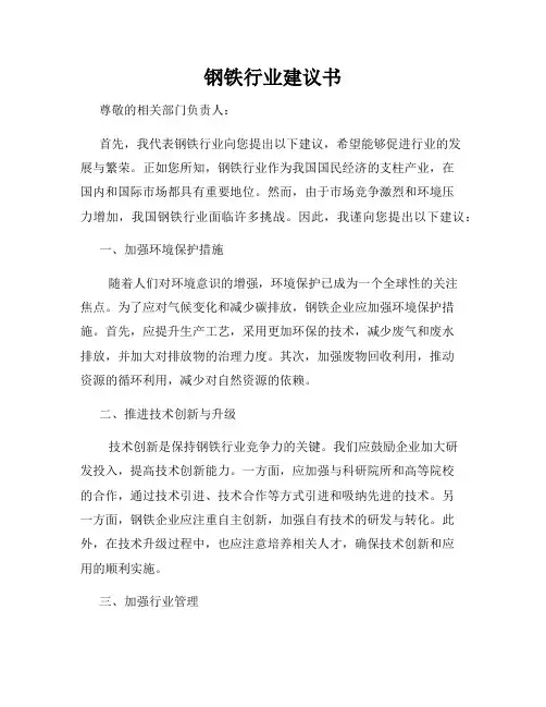 钢铁行业建议书