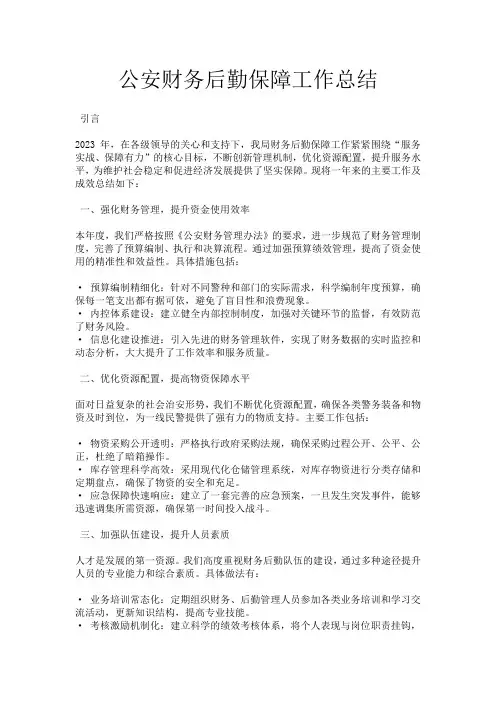 公安财务后勤保障工作总结 2