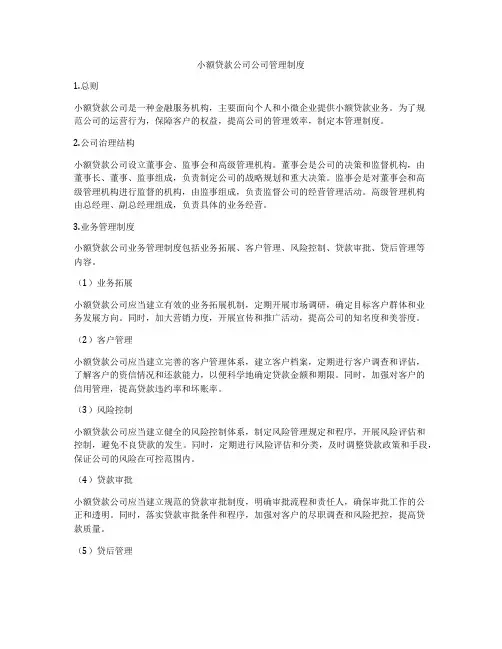 小额贷款公司公司管理制度