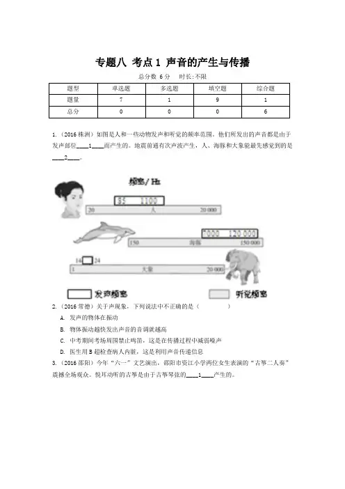 中考物理考点1 声音的产生与传播