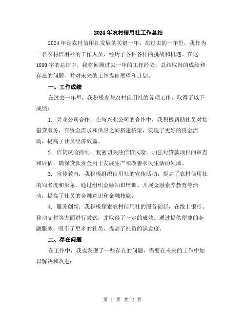 2024年农村信用社工作总结