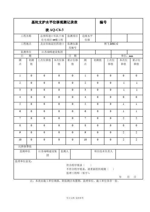 基坑支护水平位移观测记录表[1]1