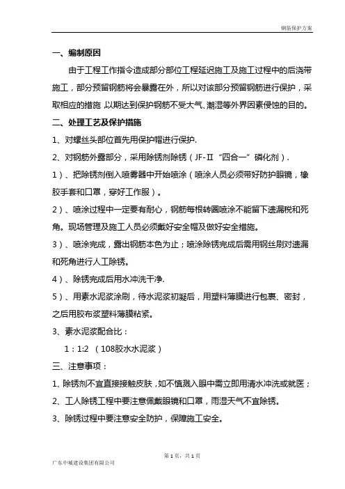 钢筋除锈及保护方案