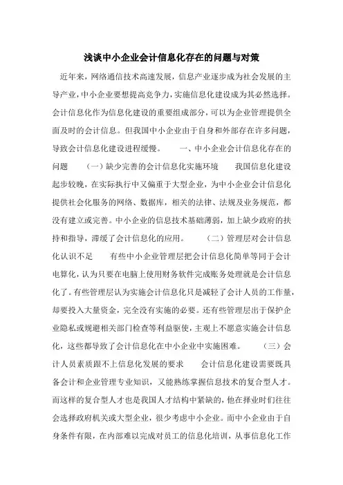 浅谈中小企业会计信息化存在的问题与对策