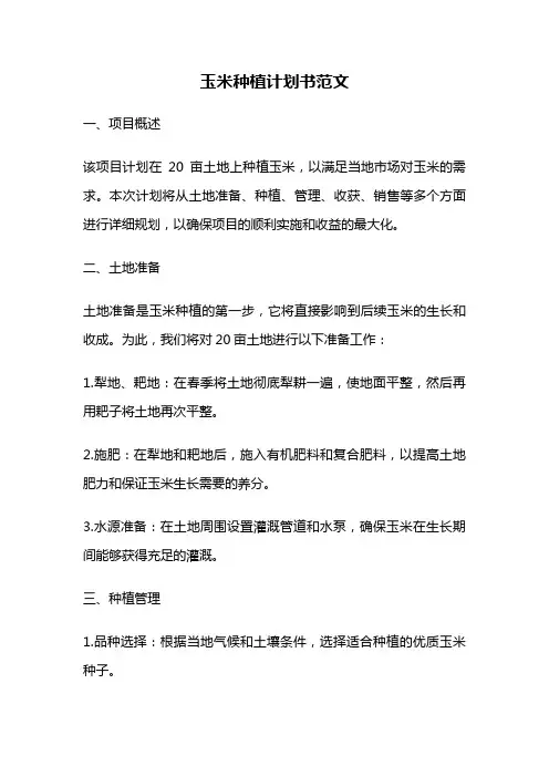 玉米种植计划书范文